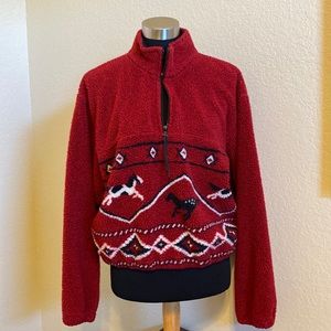 Roughrider by Circle T Yellowstone Pullover Fleece Red Vintage Aztec Western M